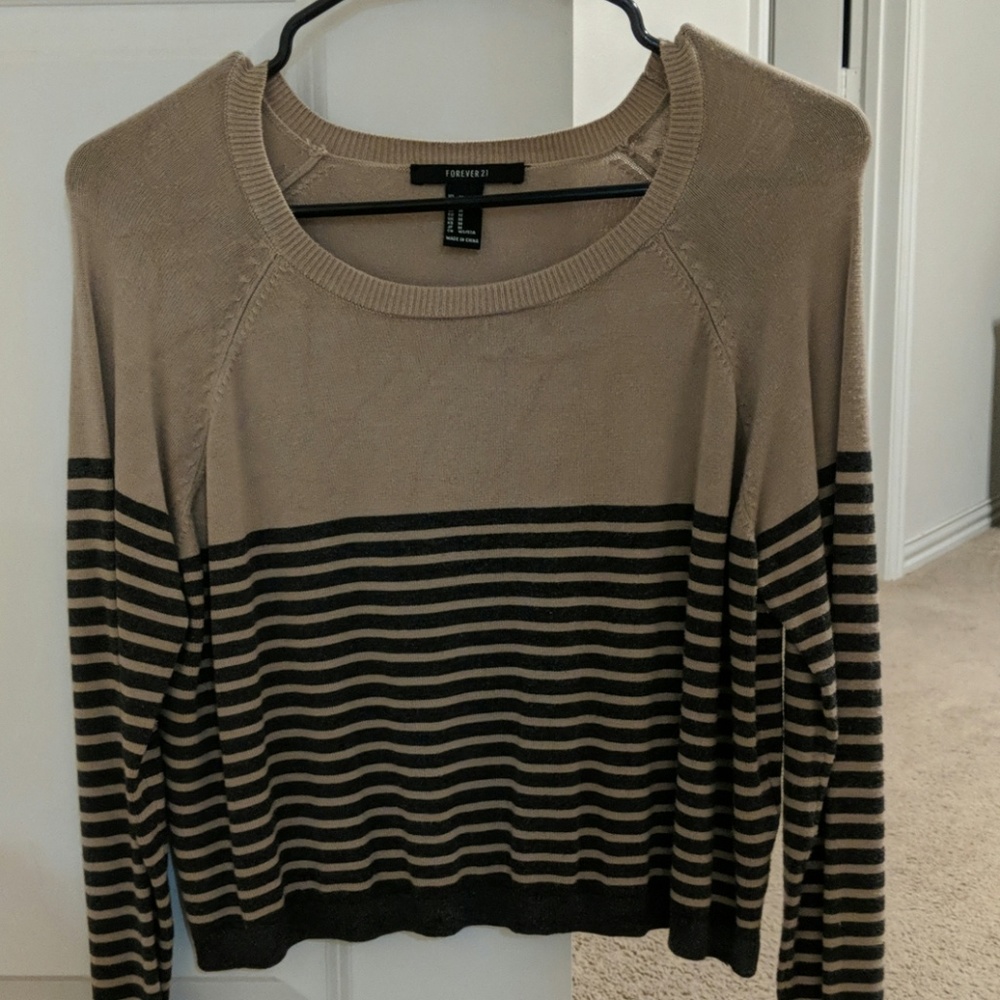 Beige and grey striped cropped sweater